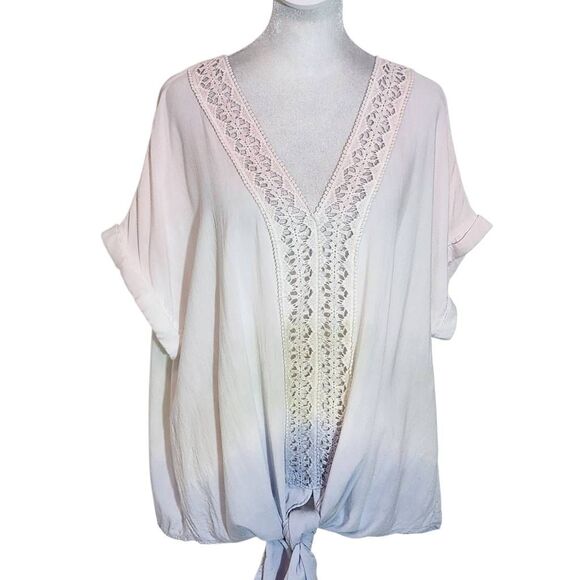 Entro Pink, Blue, and Green Ombre Boho Blouse with Crochet Accent Size Large - Picture 1 of 9